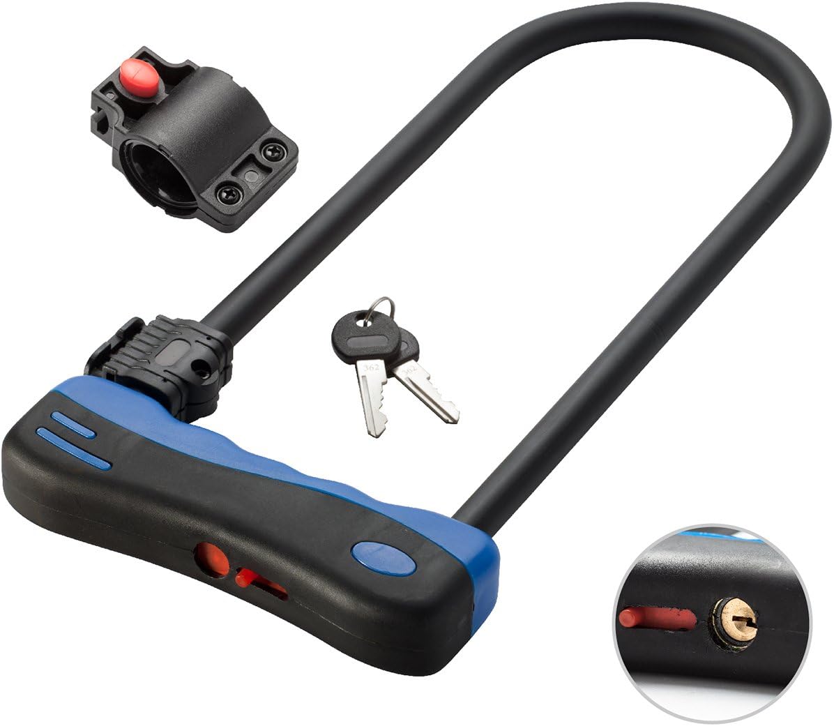 Bike U Lock with Bracket, Via Velo Heavy Duty U Lock with Dust Cover and Shackle 300mmx140mm for 1 Or 2 Bikes and Motorcycle and Scooter.