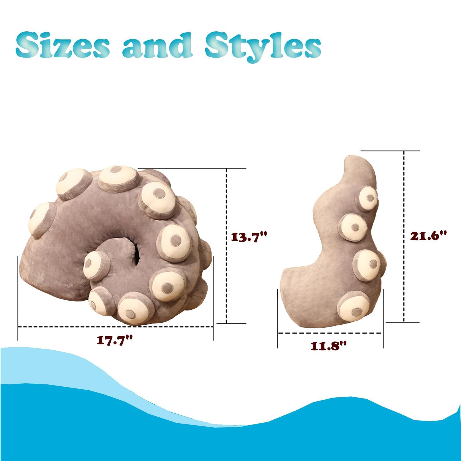 Yoholto Octopus Tentacles Plush Pillow, Tentacles Stuffed Animal, Interesting Plush Gift for Kids Adults(17.7 * 13.7in,Red): 17.7"*13.7" Gray-roll