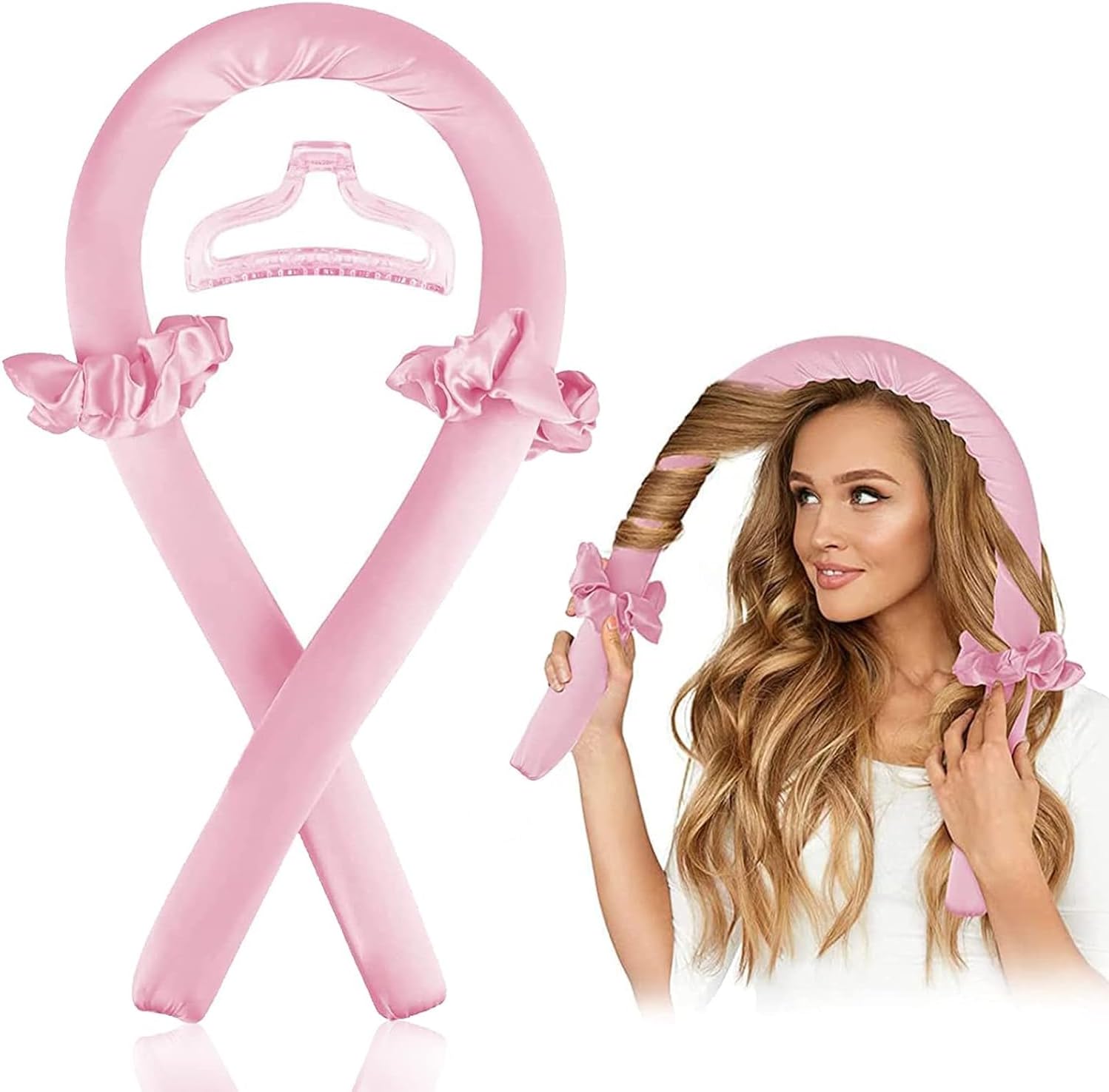 NAYMITA INNOVATION Heatless Curls Headband Hair Rollers for Long Hair Curlers You Can Sleep in - hair curler heatless hair curlers for long hair perm rods flexi rods heatless curlers curling ribbon (Pink)