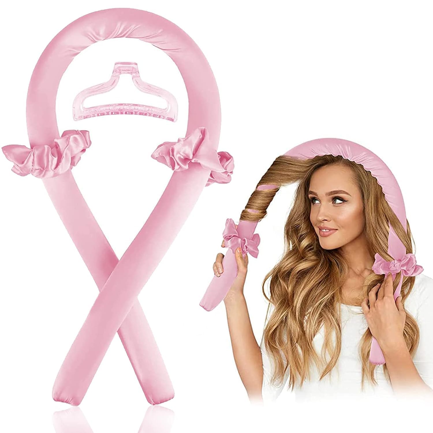 NAYMITA INNOVATION Heatless Curls Headband Hair Rollers for Long Hair Curlers You Can Sleep in - hair curler heatless hair curlers for long hair perm rods flexi rods heatless curlers curling ribbon (Pink)