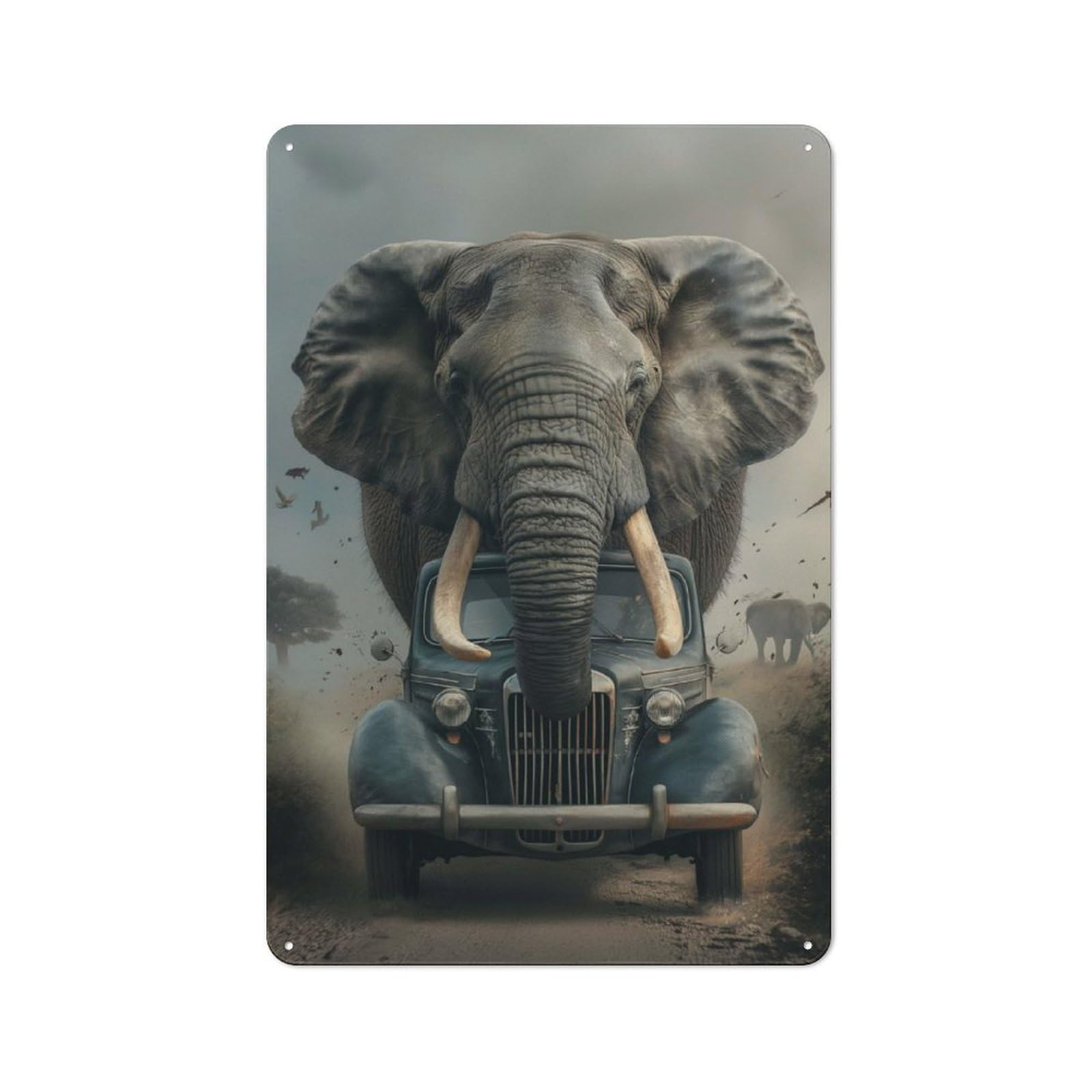 Creative Elephant Safari Vintage Printed Metal Sign 30x20cm for Café Or Home Bar, New Home Wall Decor for Hospitality Decor Collectors