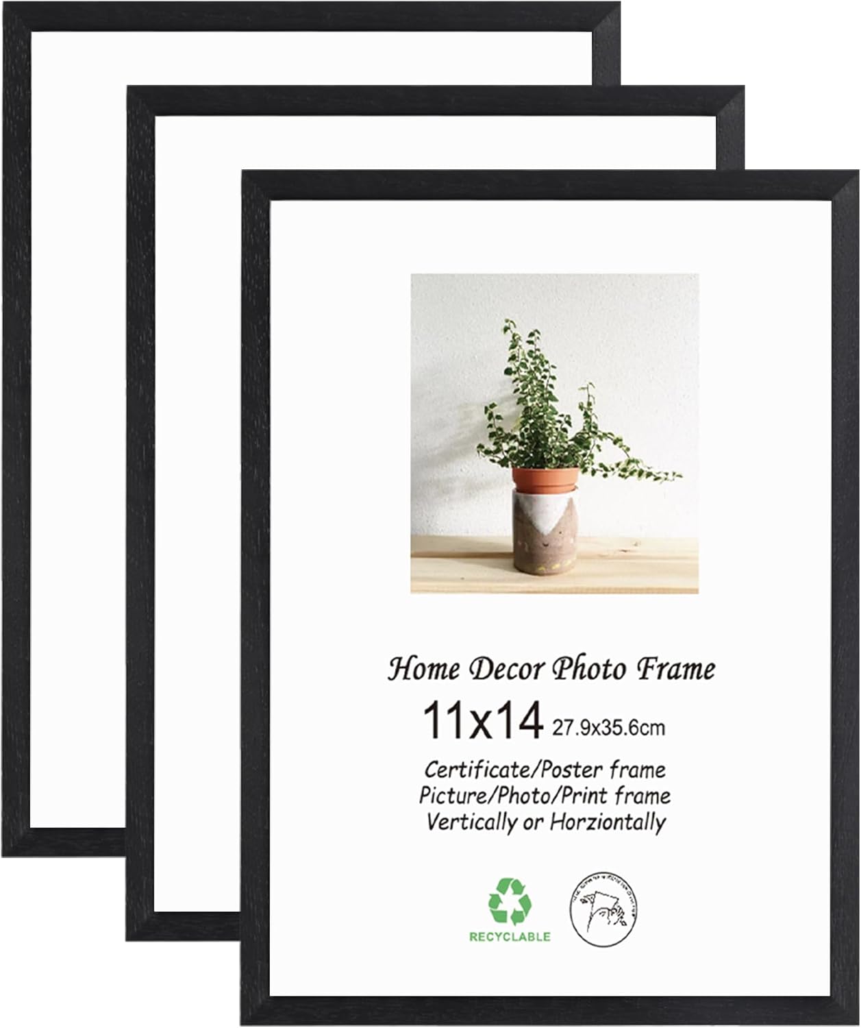 LYYYXGYP 11x14 Picture Frame 3 Pack Black Solid Oak Wood Photo Frames Wooden Poster Certificate Diploma Frame with Plexiglass for Gallery Art Wall Collage Decor Gift