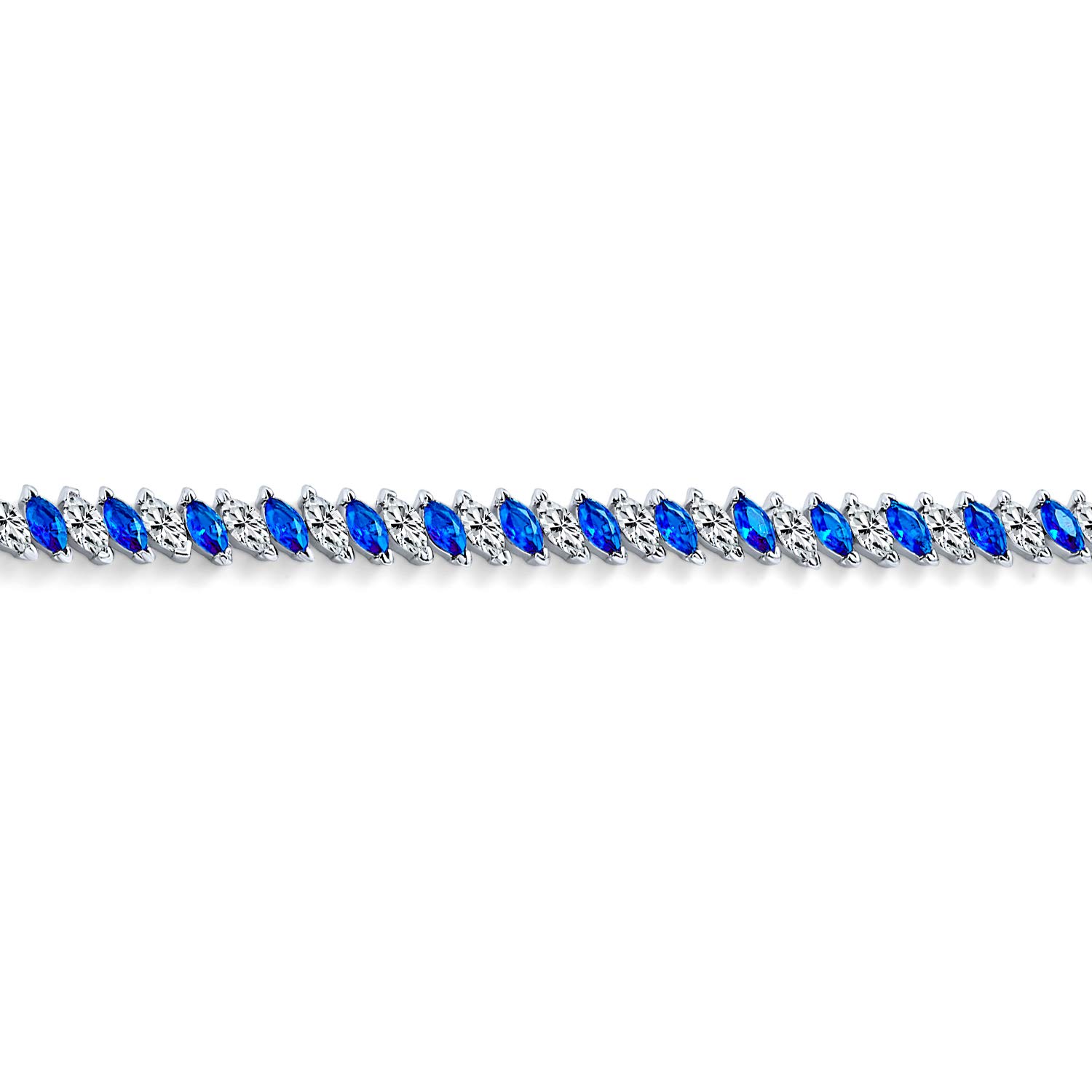 Stile Nuziale D'Epoca Cubic Zirconia Forma Marquise Aaa CZ 25 Ctw Alternando Simulato Nero Bianco Chiaro Blu Zaffiro Bracciale Da Tennis Matrimonio Giallo 14K Oro Placcato Argento 7 Pollici