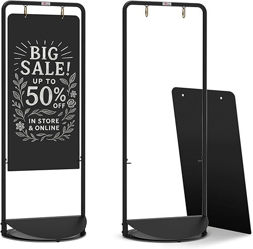 Miniatura 9 de TOWON Letreros gigantes de pizarra de 19 x 43 pulgadas, letrero de metal colgante con base, caballete de pizarra de pedestal para cafetería, bar,