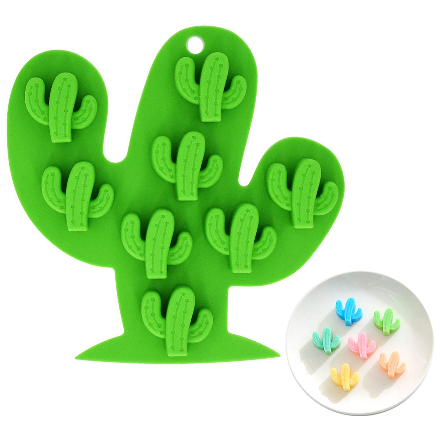 (Cactus-Small) - 8-Cavity Small Size Cactus Ice Cube Tray, Food-grade Silicone Mould for Chocolate, Candy, Cookie, Fondant, Jello, Mini Soap, Baking, Bath Bomb, Candle