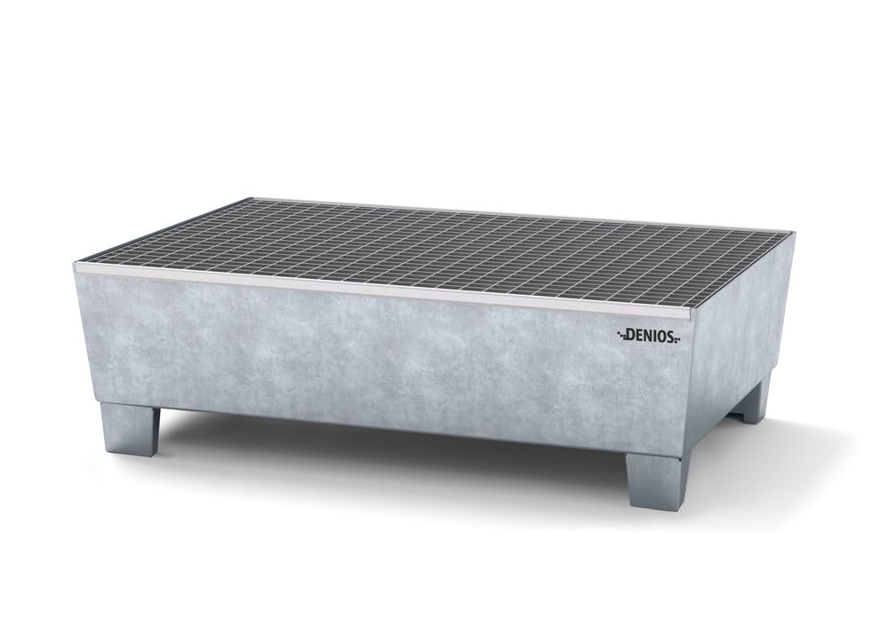 DENIOS Bac de Rétention en Acier Galvanisé, 2mm, 235L, 1236x815x355mm, 48kg, pour 2 Fûts de 200L