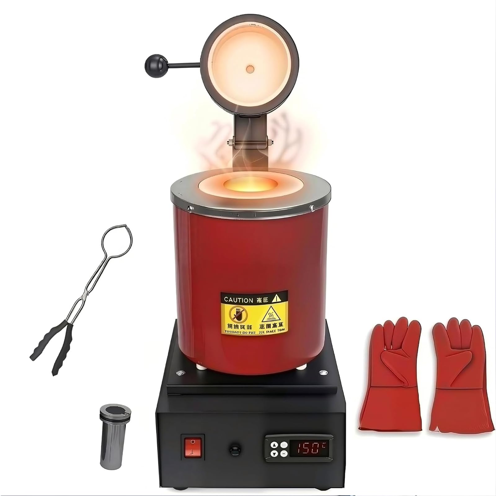 CAOJS Four Électrique De Fusion Dor Avec Creuset En Graphite Et Kit De Coulée, Machine De Fusion De Métaux Numérique 1800 W 2102 °f, Convient À La Fusion De Déchets, Dargent, Dor, De Cuivre Et 2kg