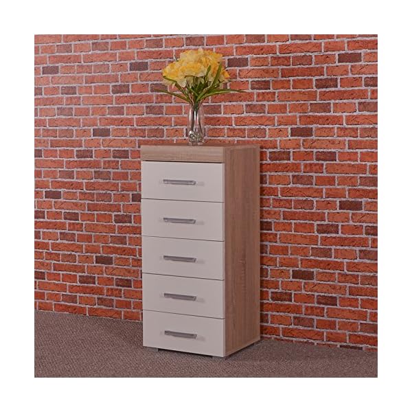 DRP Trading 2 Door Wardrobe & 5 Drawer Tall Boy Chest in White & Sonoma Oak Bedroom Furniture Set - Image 5