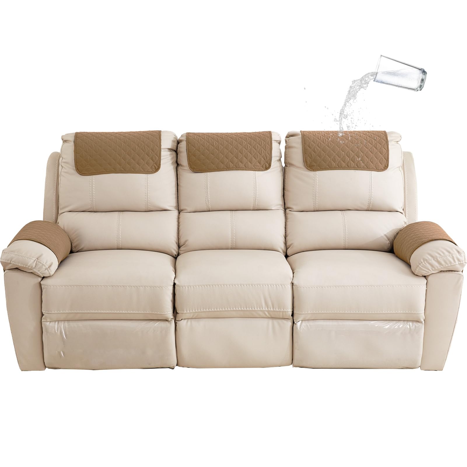 Gyhh Camel Sofa Armrest Cover, Headrest Cover For Recliner Chair Arm Cover,Armchair Slipcover Nonslip Quilted Furniture Protector For Pets Leather Sofa Couch