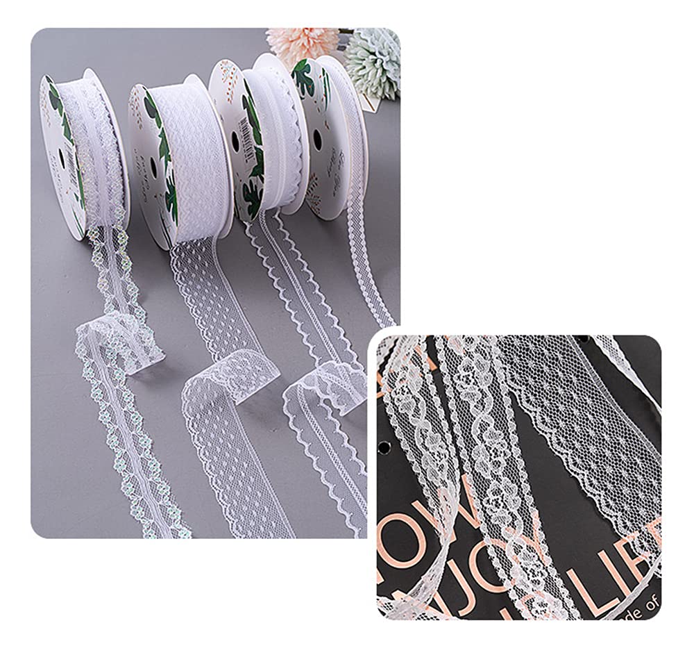 Lot 6 Rouleaux Ruban Dentelle Blanche Vintage - Bordure Décorative 4,5m - Artisanat Mariage Noël