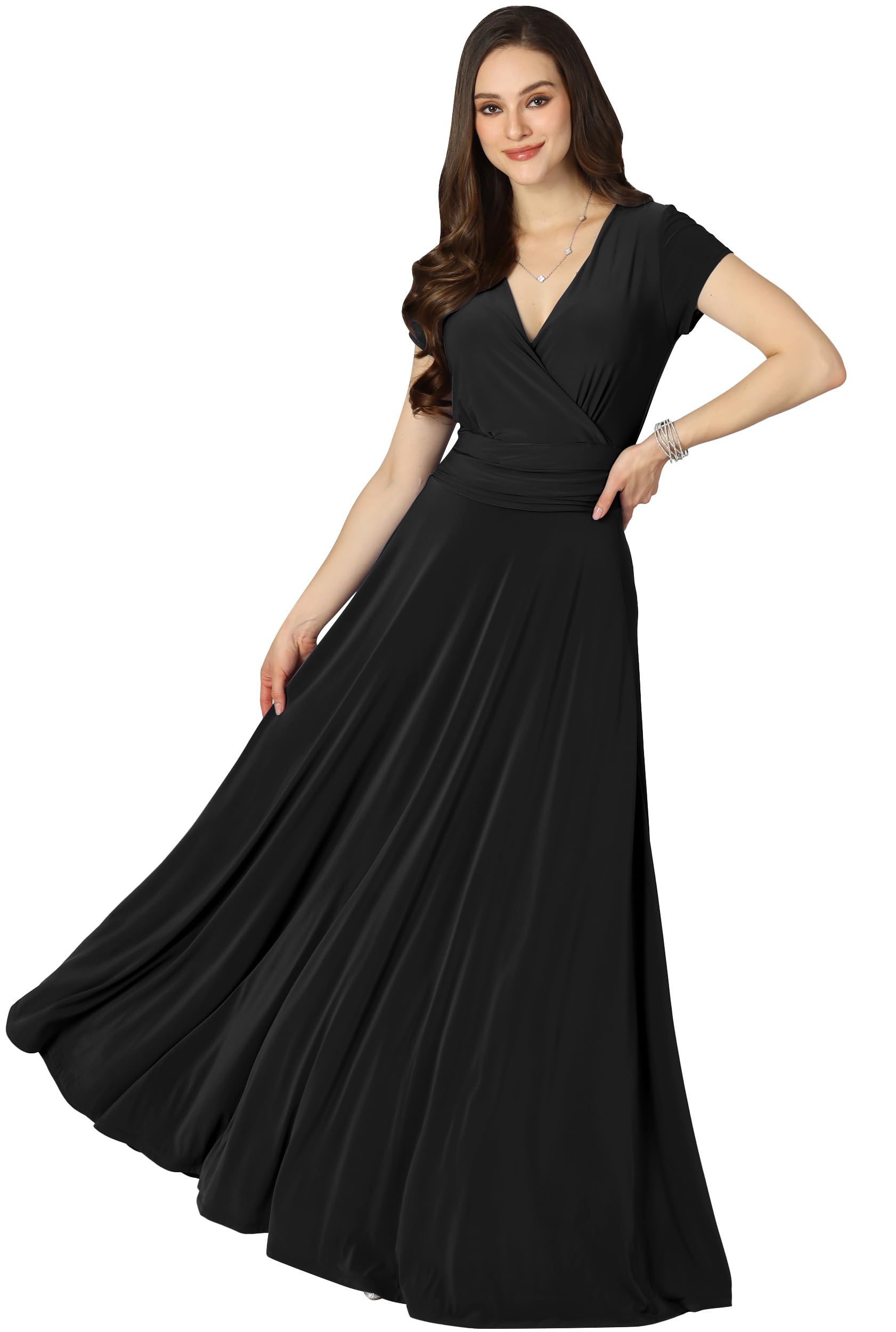 KOH KOH Womens Sexy Cap Short Sleeve V-Neck Flowy Cocktail Gown