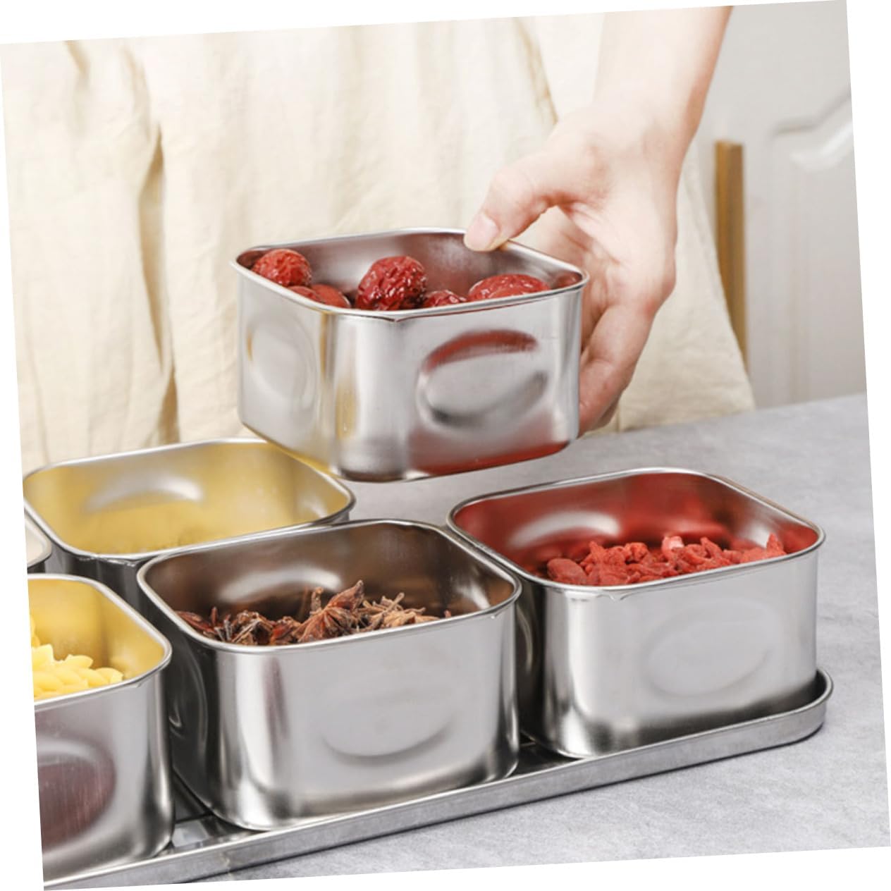 2 Sets Seasoning Box Condiment Jar Kitchen Gadget Salt Shaker with Lid Metal Jars Metal Tins with Lids Camping Seasoning Containers Pots Square Spices Stainless Steel (Silv