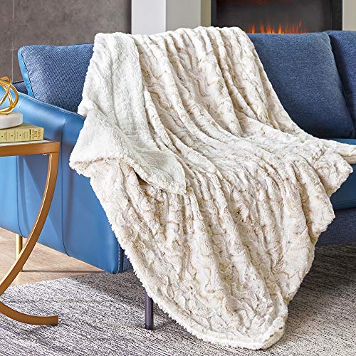 Hyde Lane Comfy Sherpa Throw Blankets for Couch and Bed | 2 Way Reversible - Sherpa Fleece & Plush Berber - Soft Throw Blanket Adults Size with Fuzzy Faux Fur (Snow Leopard, 50 x 60)
