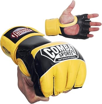 Combat Sports Pro Style MMA Grappling Gloves - 5oz Open Palm Synthetic Leather Fighting Gloves for Mixed Martial Arts, Sparring & Heavy Bag Training, Red, Youth Large