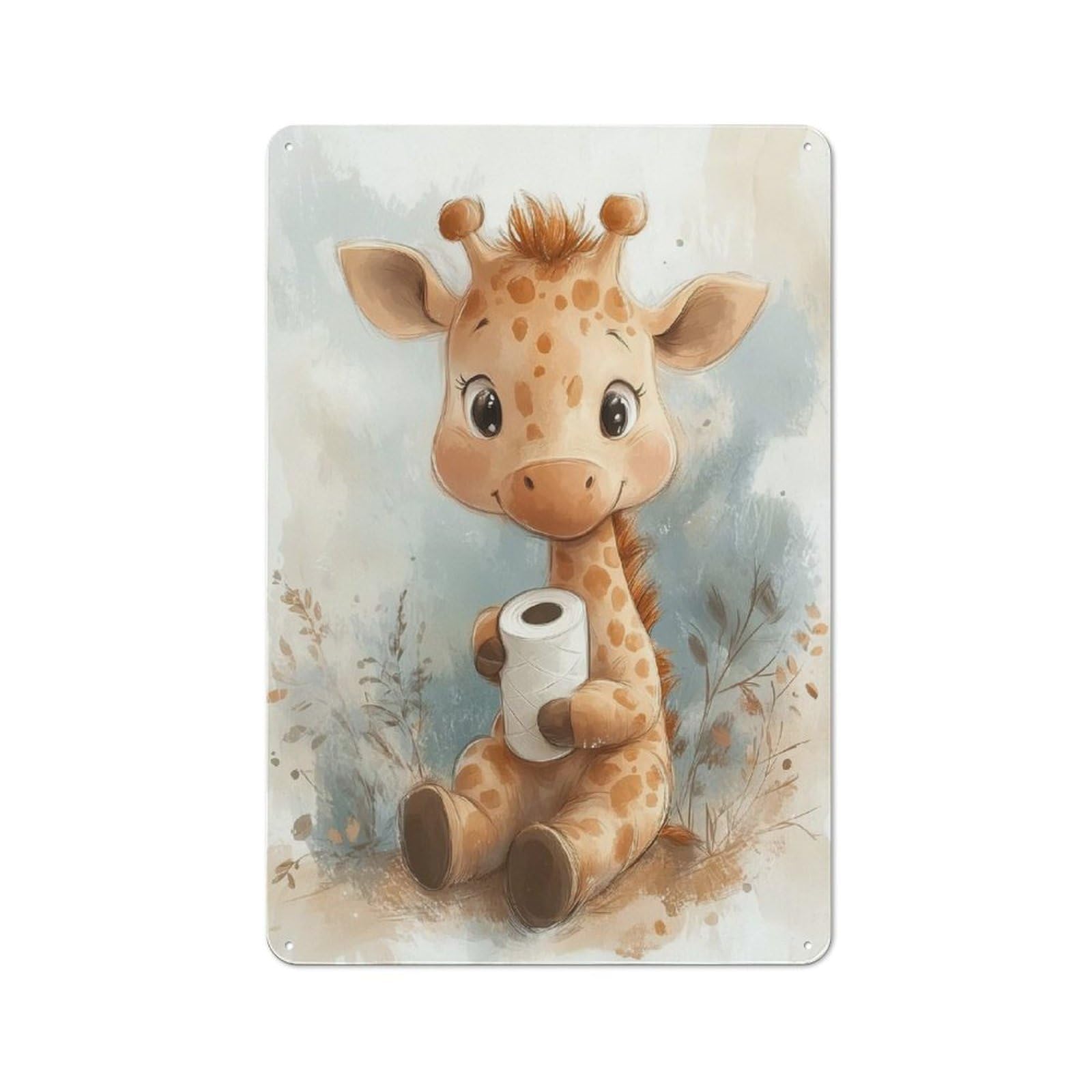 Junmoney Cute Giraffe With Toilet Paper Roll Printed Metal Sign 30X20cm For Hobby Room Or Studio, For Creative Interior Collectors
