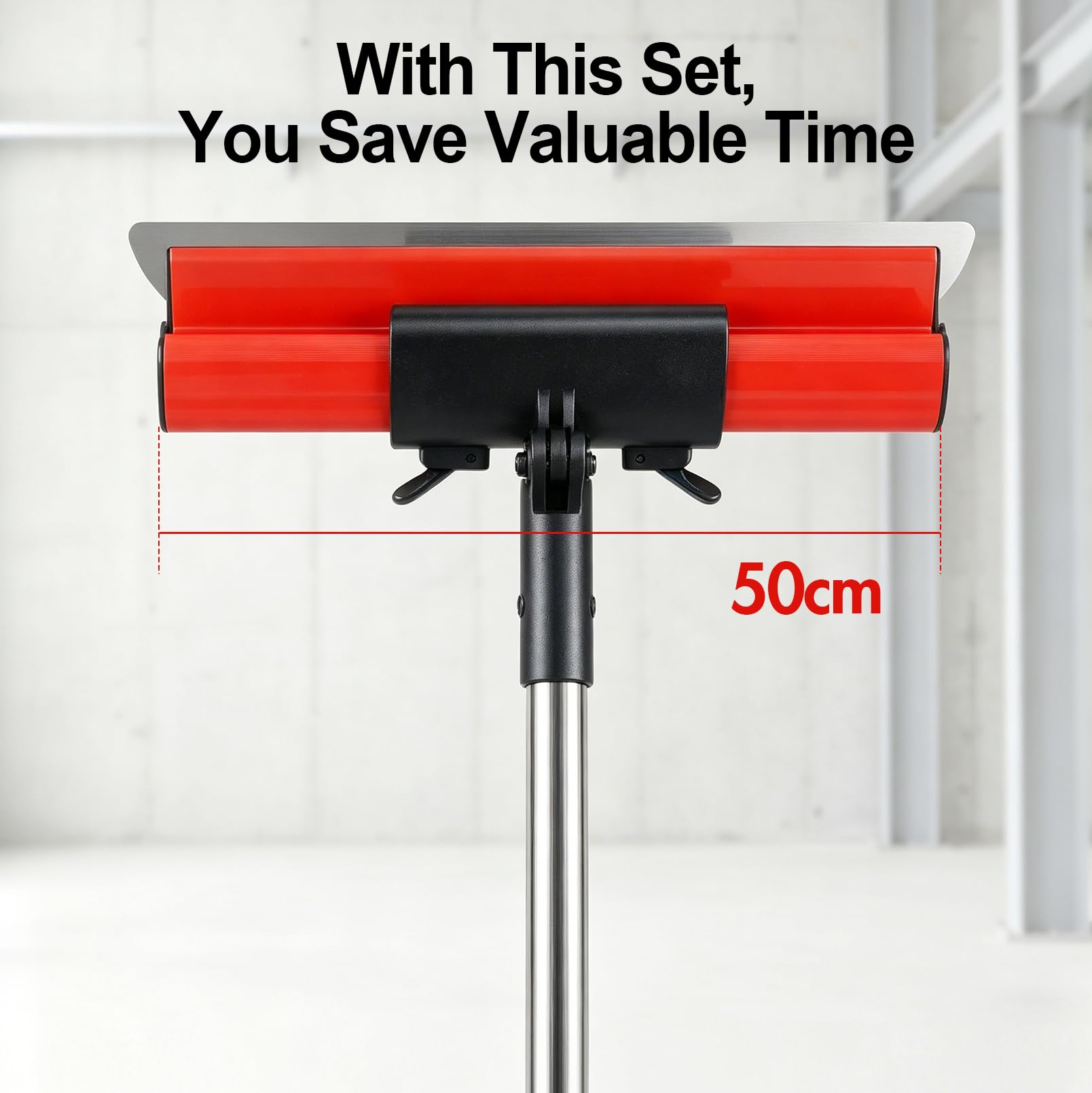 6 Piezas Set para Alisado de Drywall, Kit de Espátula de Alisado de 50 cm con Rodillo Alisador, Herramientas de Acero Inoxidable con Mango Telescópico, Para el Enlucido de Techos y Paredes