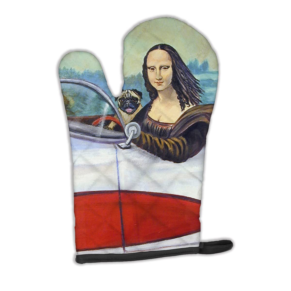 Caroline's Treasures 7043OVMT Fawn Pug and Mona Lisa Oven Mitt Heat Resistant Thick Oven Mitt for Hot Pans and Oven, Kitchen Mitt Protect Hands,
