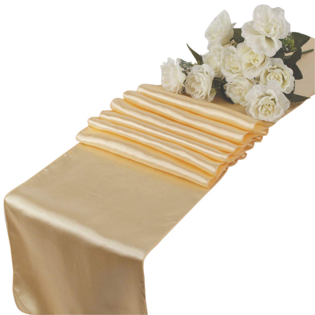 EDecor Pack of 20 Satin Table Runners for Wedding Party Event Banquet Dinning Table Decoration 12 X 108 Inch - Beige