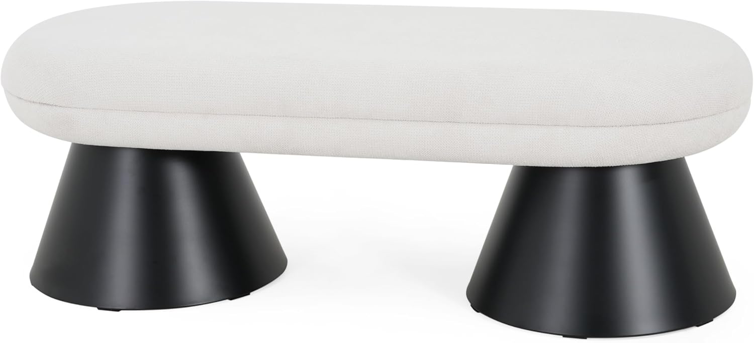 Christopher Knight Home Hadley Oval Dining Bench, Fabric Upholstered Ottoman Bench, Living Room Entryway Bench, Bedroom End of Bed Footstool, Kitchen Extra Seat, Large Dining Chair, Light Beige+Black
