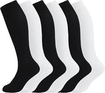 +MD Cotton Compression Socks for Women & Men 4/6 Pairs 15-20mmHg Knee High for Sports, Travel, Nursing Long Sitting Standing