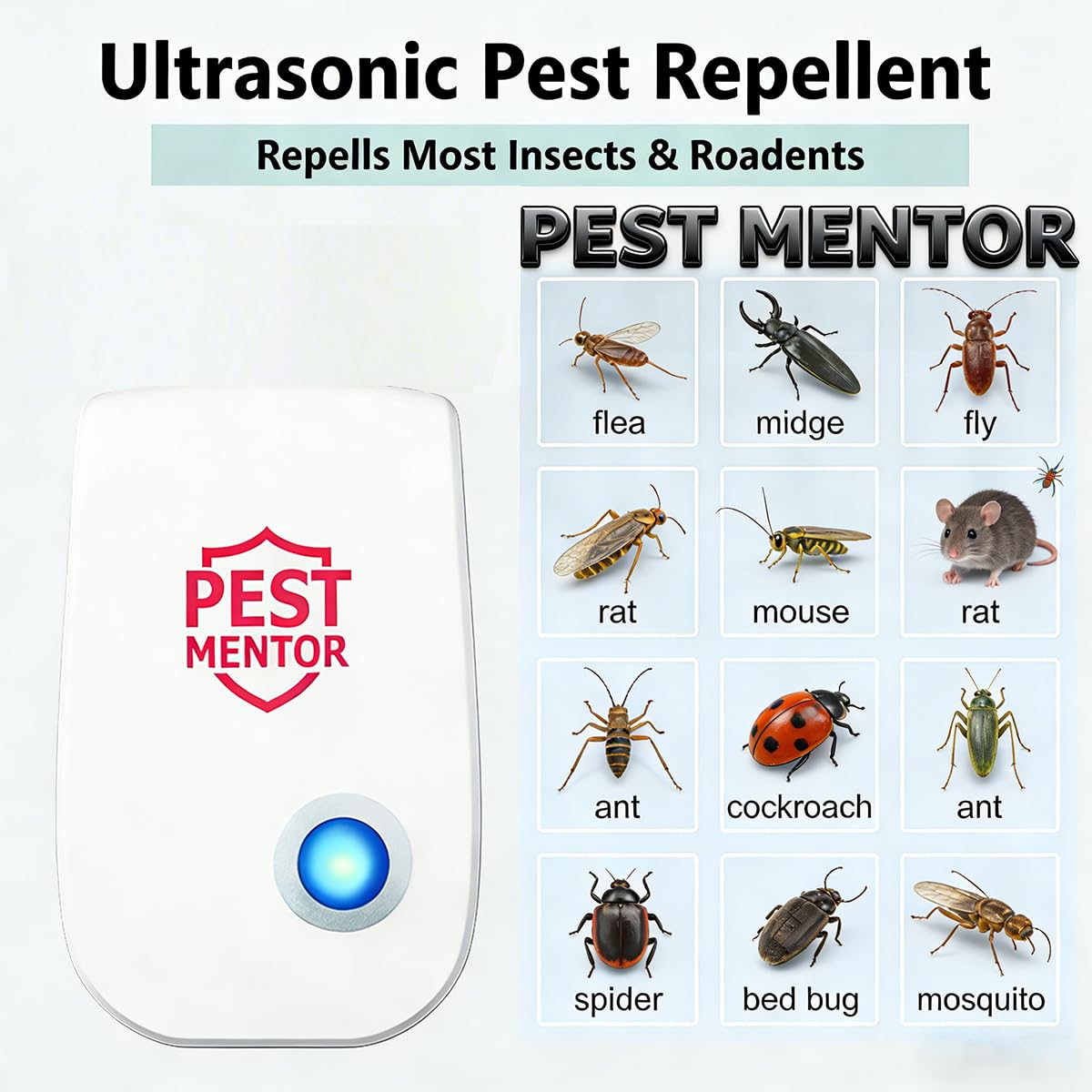 Repelente ultrasónico de control de plagas, paquete de 10, repelente de ratones para interiores, para araña, insectos, cucarachas, hormigas, mosquitos, ratones, ratones, disuasorio de insectos