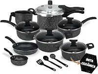 Jogo de Panelas Antiaderente, 11 Peças com Panela de Pressão 2.5L (Cerâmica Black)
