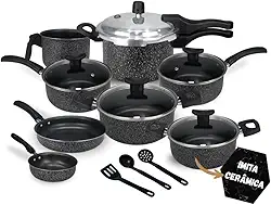 Jogo de Panelas Antiaderente, 11 Peças com Panela de Pressão 2.5L (Cerâmica Black)
