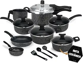 Jogo de Panelas Antiaderente, 11 Peças com Panela de Pressão 2.5L (Cerâmica Black)
