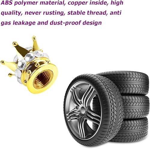 Miniatura 3 de Tapones de vástago de válvula de neumático Crown, 4 piezas de tapas de aire de vástago de automóvil hechas a mano con diamantes de imitación