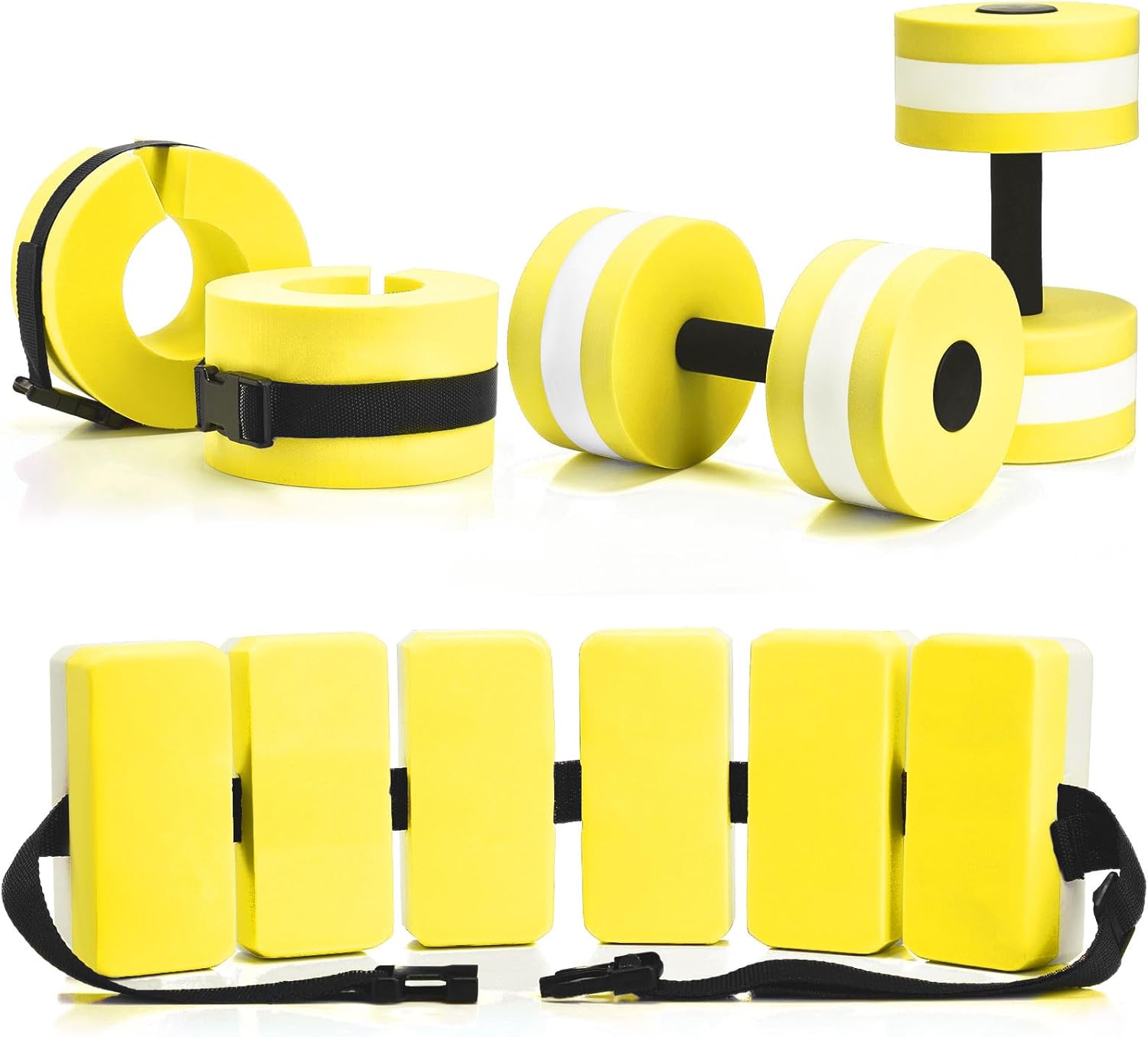 5 Pcs Aquatic Exercise Set Including 2 Ankle Swimming Weights 2 Lightweight Aquatic Exercise Dumbbells and Swim Belt Pool Exercise Equipment for Aquatic Aerobics Exercise