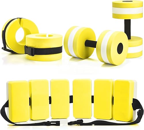 Miniatura 7 de Juego de 5 ejercicios acuáticos que incluye 2 pesas de natación en el tobillo, 2 mancuernas ligeras para ejercicio acuático y cinturón de natación,