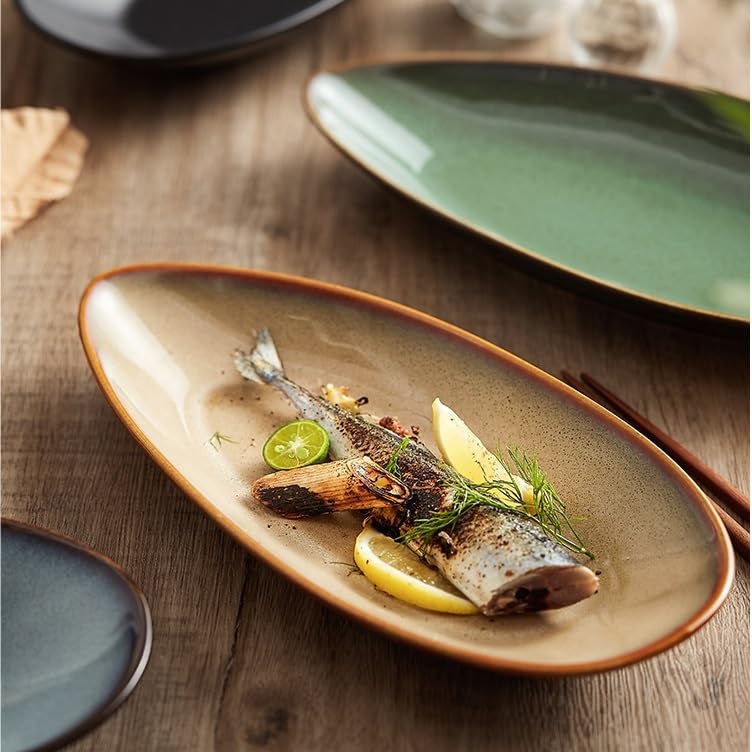 Piatti Cena Piatto di pesce in ceramica Piatto di pesce al vapore for uso domestico Piatto di cibo giapponese Stoviglie for ristoranti Forniture Per Feste(A)