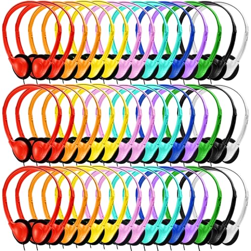 Casque filaire pour école Lot de 50 écouteurs réglables pour enfants et adultes