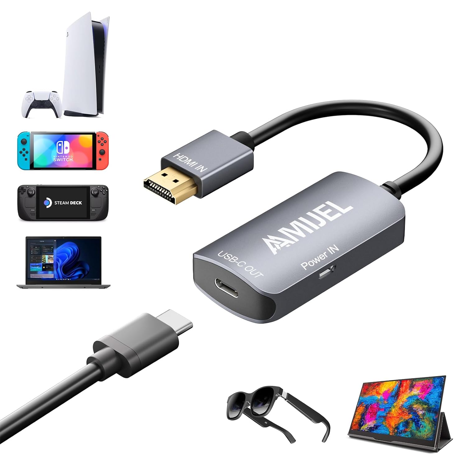 HDMI to USB C Adapter 4K60Hz+Charging Port, Plug and Play