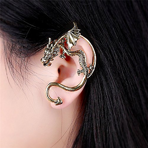 Hithop Retro Vintage Silver Bronze Punk Gothic Temptation Metal Dragon Bite Ear Cuff Clip Wrap Earrings. Charm Cuff Earrings for Women Earingsyj2095
