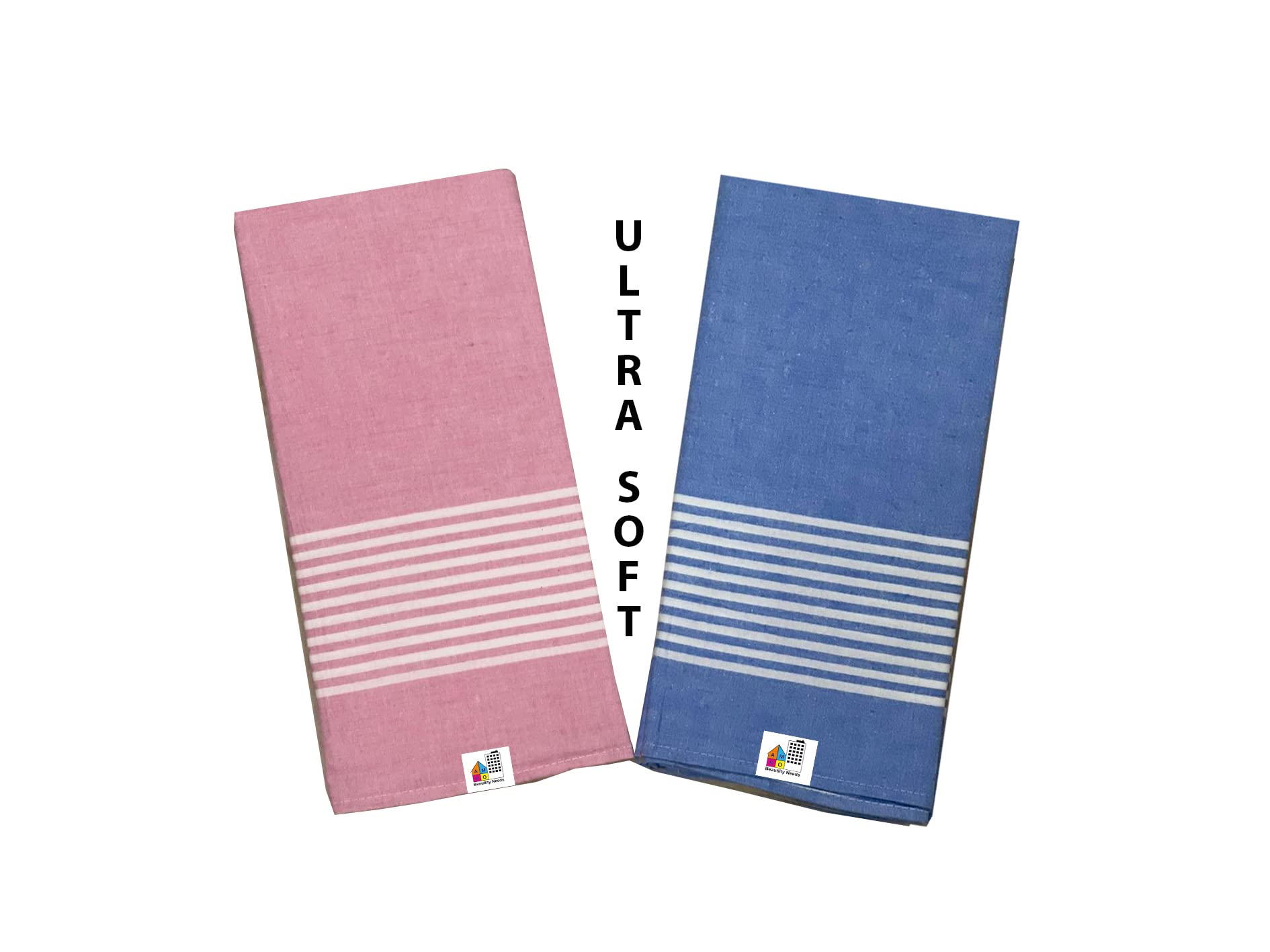 AMRO Beautility Needs Cotton Bath Towel, Luxuriously Soft, Thin, Lightweight, High Absorbency, Quick Dry, Full Size 75X150Cm Combo Set Pack Of 2 Pieces (Hot Washable) 75 X 150 Cm, 250 Gsm Blue & Pink