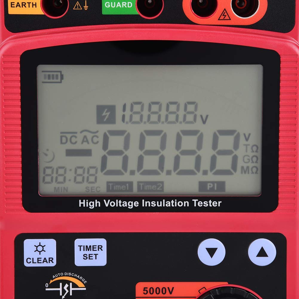 Multímetro megóhmetro portátil de alto voltaje, probador digital de resistencia de aislamiento de 500 V / 1000 V / 2500 V / 5000 V, probador de índice de absorción de polarización, con pantalla de ret
