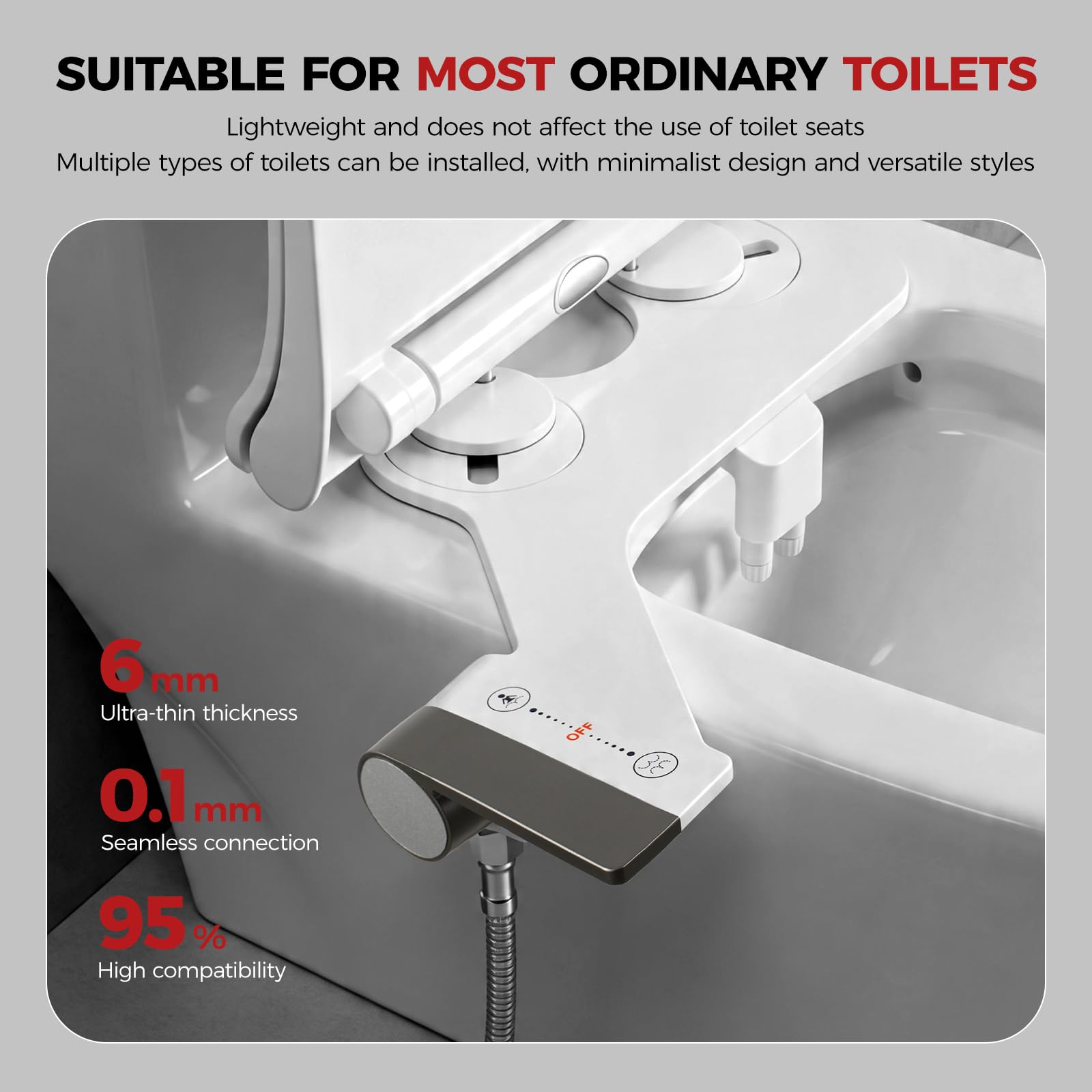 Bidet Aufsatz für Toilette, 6 mm Ultra-Dünn Bidet Einsatz mit Dual-Düsen, Taharet Muslugu mit Einstellbarem Wasserdruck, Nicht-Elektrisch Klobrille Bidet für Intimpflege & Gesäßreinigung
