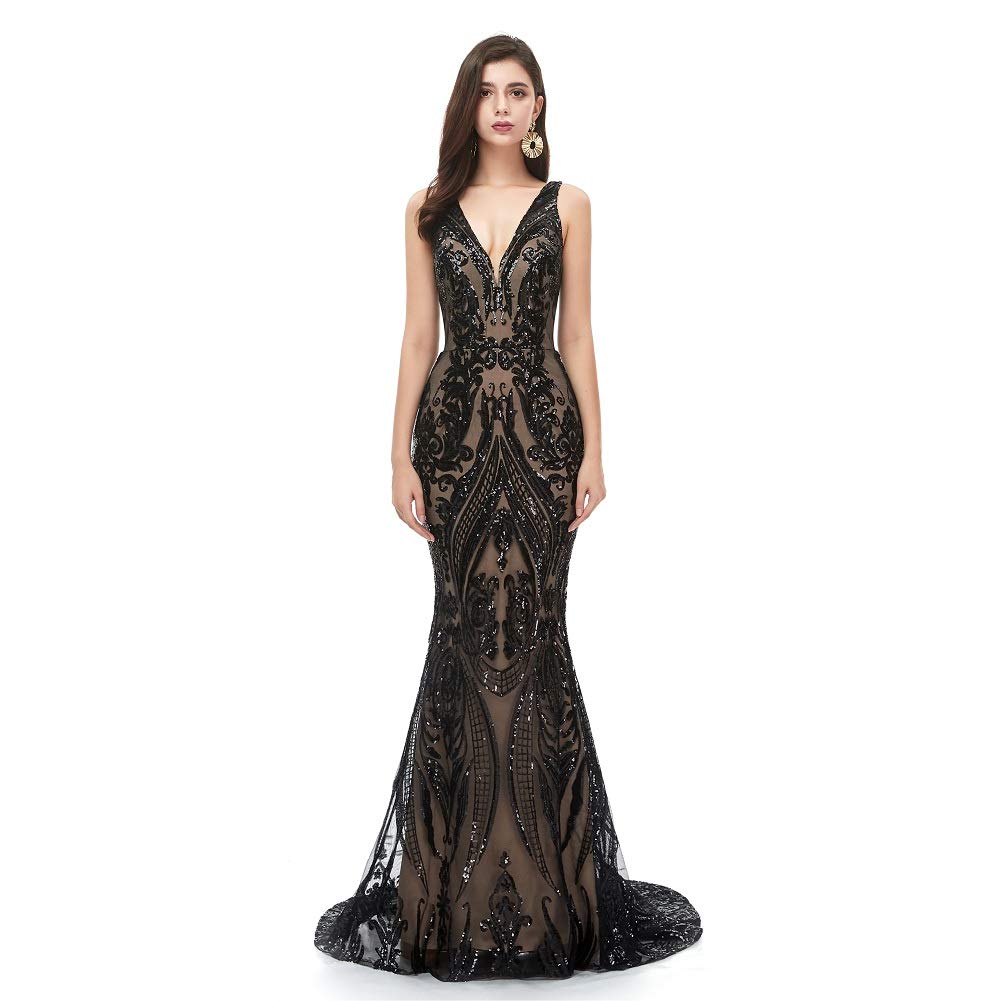 Mermaid V Neck Evening Dresses Sequind Prom Dresses Women's Party Dress Celebrity Pageant Gowns