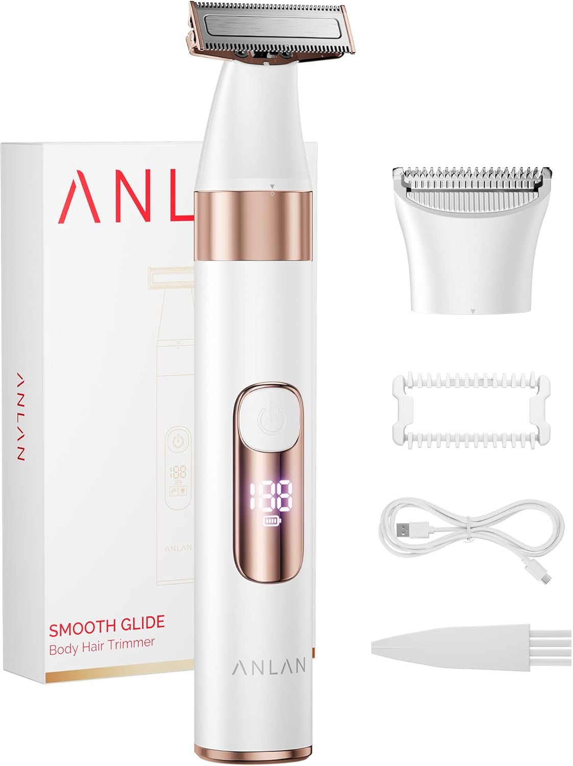 Women’s Electric Shaver Waterproof IPX6, Rechargeable Bikini Trimmer with LED Display, 0mm Comb for Legs Underarms Sensitive Skin