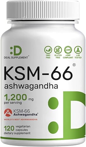 KSM 66 Ashwagandha 1,200 mg con pimienta negra, 120 cápsulas vegetarianas – Extracto de raíz de fuerza extra – Alta absorción – Suplementos