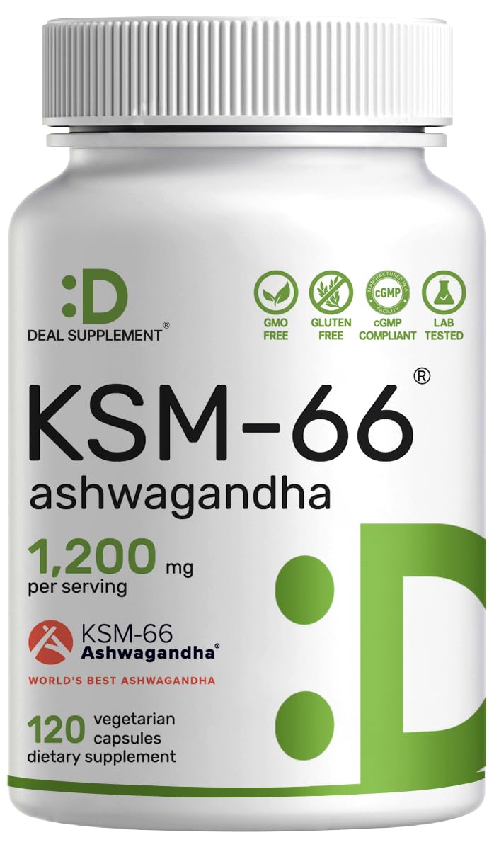 KSM 66 Ashwagandha 1,200mg with Black Pepper, 120 Veggie Capsules ā Extra Strength Root Extract ā High Absorption ā Adaptogenic Supplements for Relaxation, Energy, & Brain Health ā Non-GMO