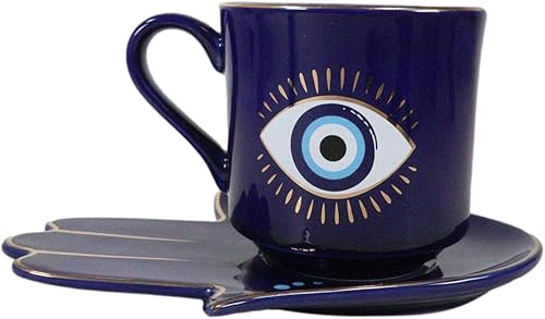 Miniatura 10 de Ebros Gift Wicca Occult Evil Eye Of Providence With Hamsa Quirología Quirología Palmistry Taza de café Taza de té con platillo Set de vasos Wicca