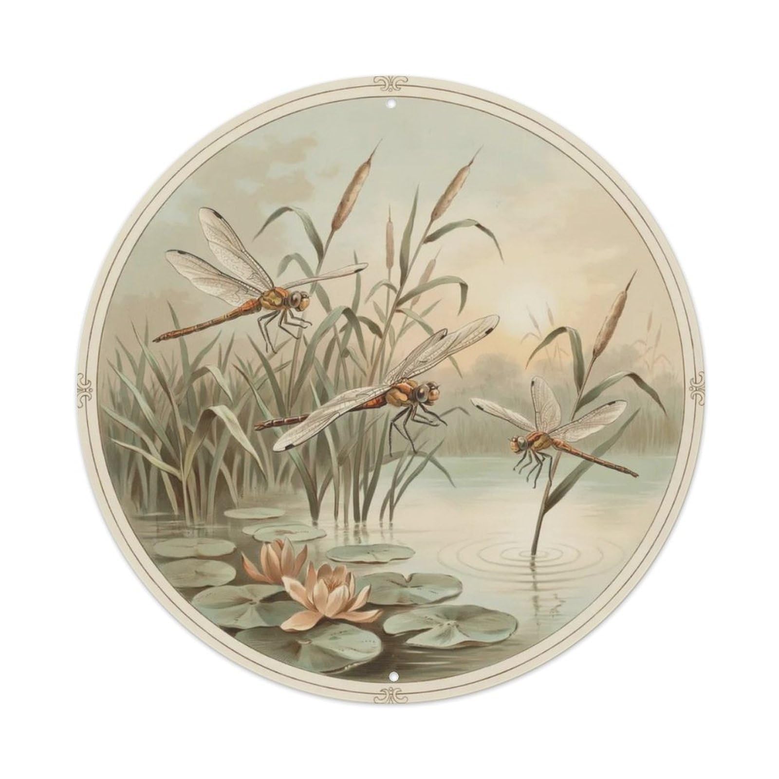Vintage Dragonfly Reeds Metal Tin Sign Plaque