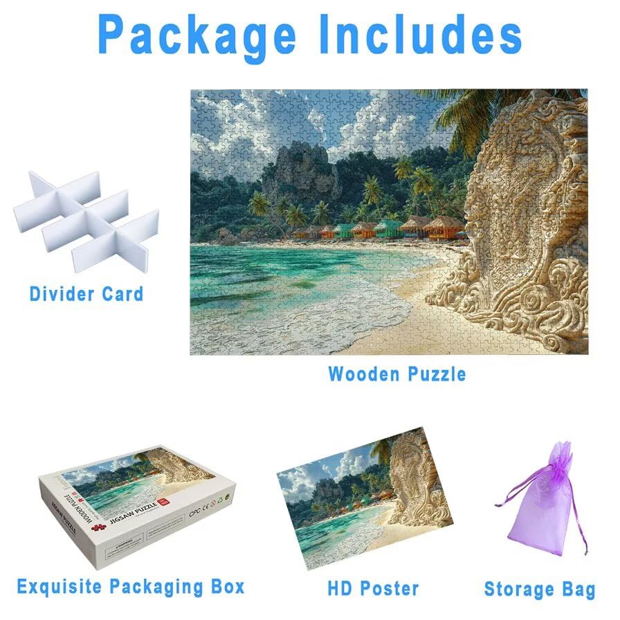 Puzzle 1500 Piezas Playa para Adultos, Puzzle Paisajes de Madera con Caja Regalo para Adultos, Rompecabezas Desafiante para Toda la Familia, Rompecabezas para Regalo Mujer, Home Decoration, -5401