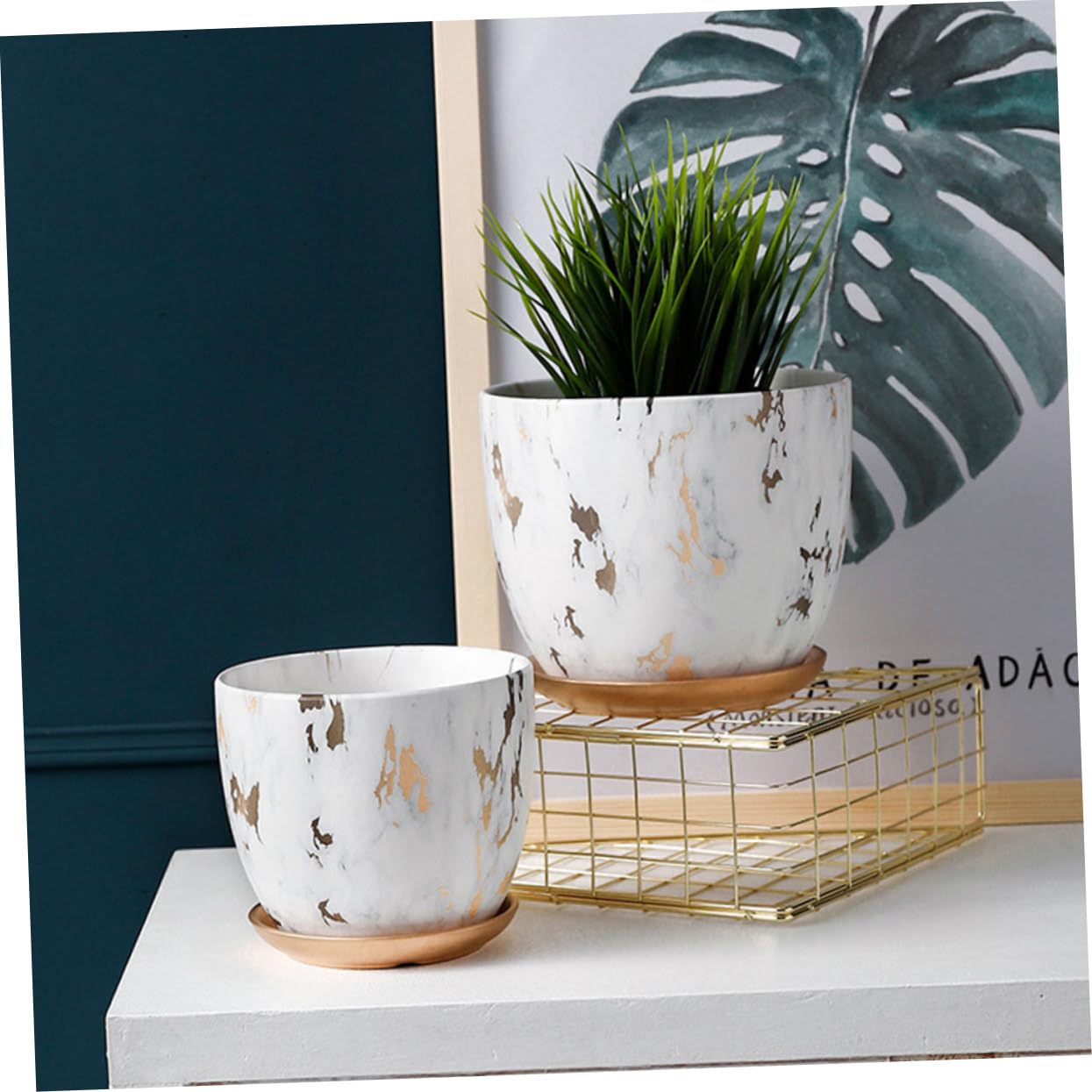 BESPORTBLE Vaso in Ceramica Motivo Marmorizzato Bianco, Contenitore per Piante Grasse e Cactus, Design Creativo Rotondo per Decorazioni di Giardino e Regalo per Appassionati di Piante