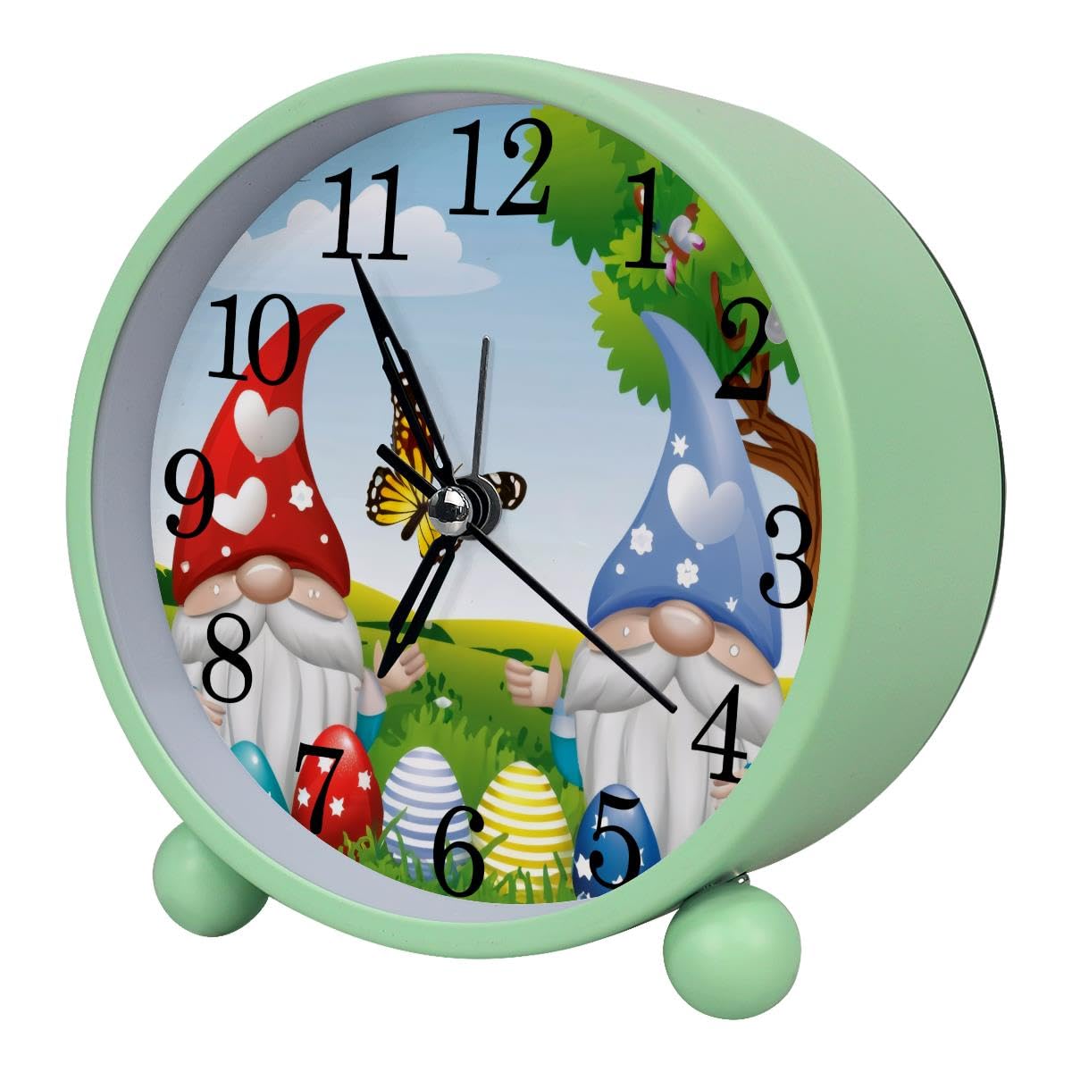 Luoweisi Alarm Clock Easter Gnomes Eggs Butterfly, Silent Non-Ticking with Night Light