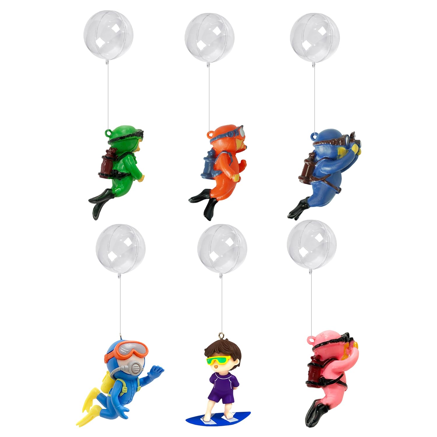 Aquarium Deko Set - 3 Schwimmende Taucher & Katze Figuren