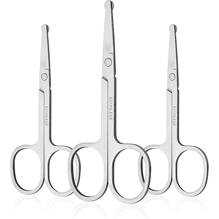 Amazon.com: 3 Pieces Nose Hair Scissors Rounded Tip Scissors Facial ...