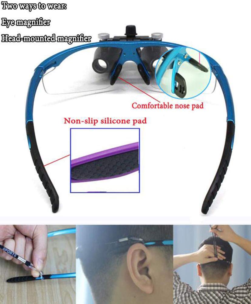 Médical Dentaire Chirurgical Loupes, 3.5X 420mm Cadre De Lunettes Binoculaire Loupe Médicale, LED + Boîte en Aluminium pour Travail Précision Lecture,réparations,Couture